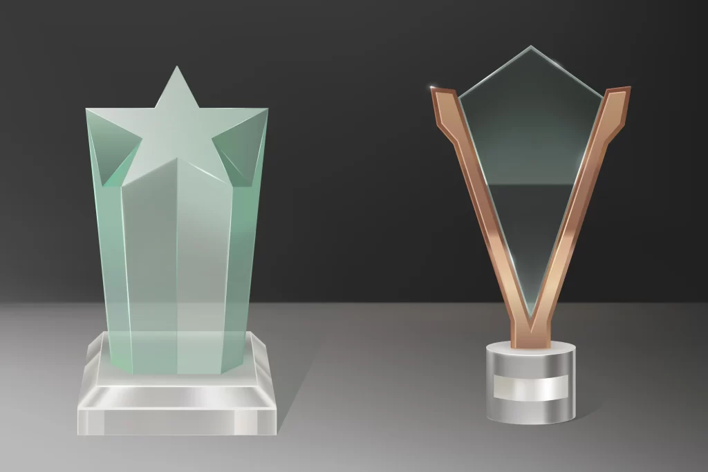 2 different types of crystal trophy