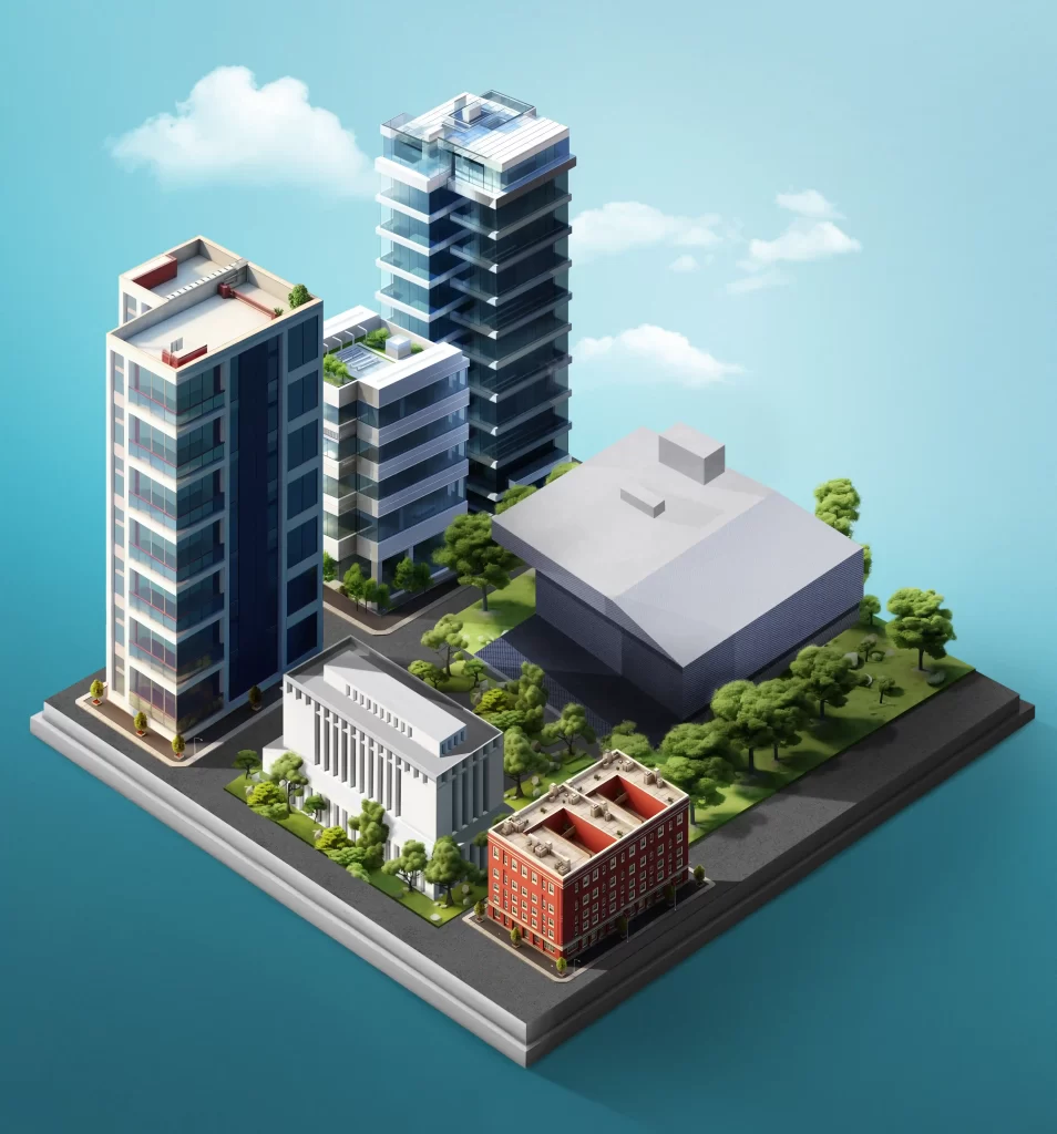 3d model of buildings with landscape