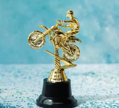 customized trophy with a man and bicycle