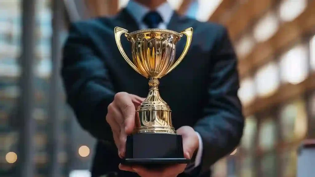 hands holding a golden trophy