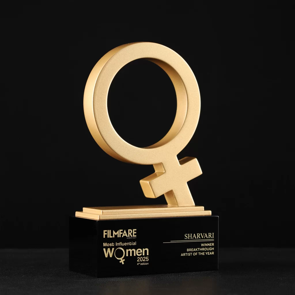 3D printed women's emblem award with black base and laser engraving for Filmfare Middle East