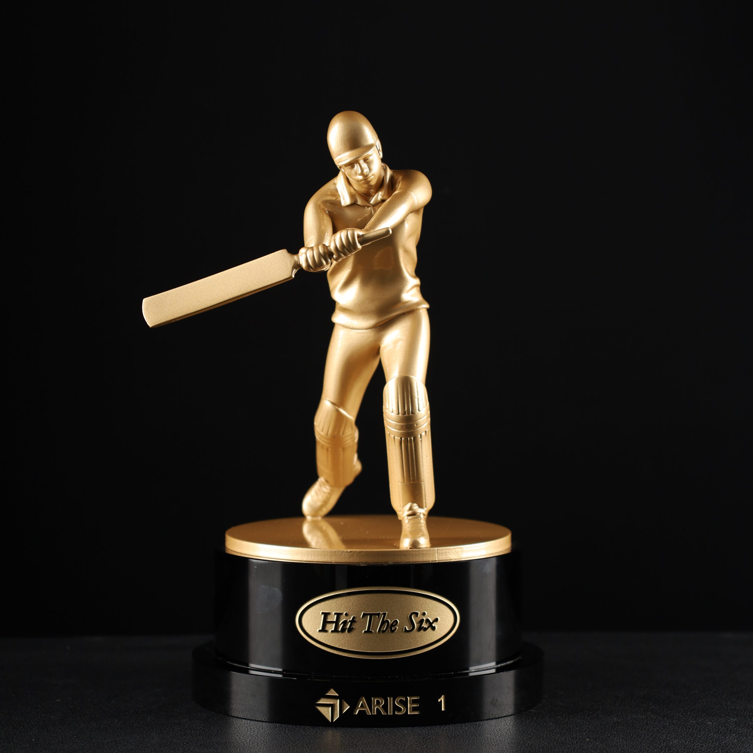 3D printed cricket player model trophy with detailed sports pose