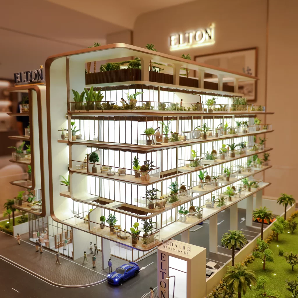 Interactive architectural scale model built for Elton, featuring tab-controlled interface, presented in the UAE.
