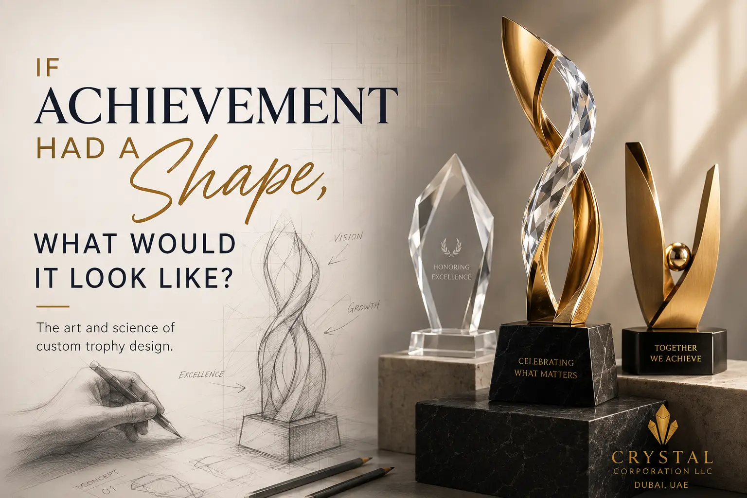 Custom trophy design concept by Crystal Corporation LLC in Dubai