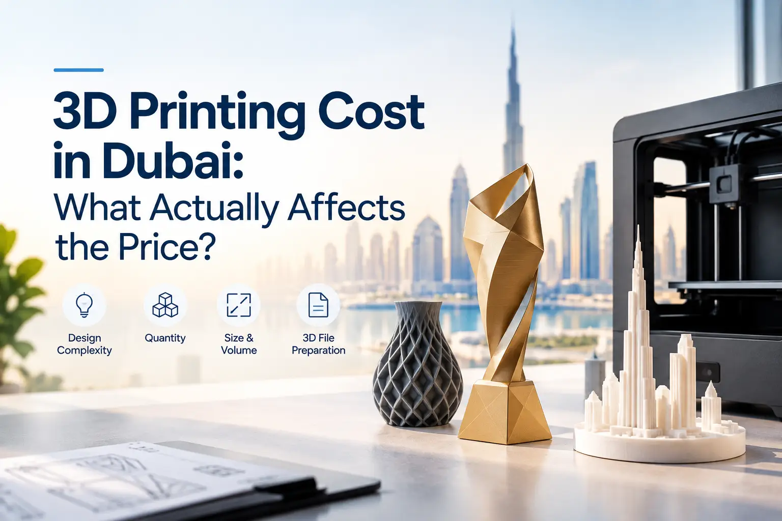 3D printing cost in Dubai depends on design complexity, quantity, size, volume and 3D file preparation.